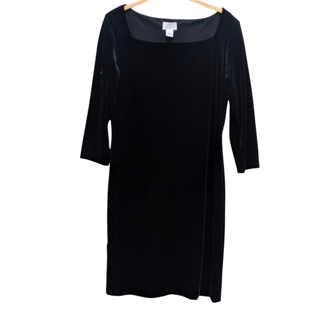 Ann Taylor Vintage Classic Black Velvet Square Neck Dress 8